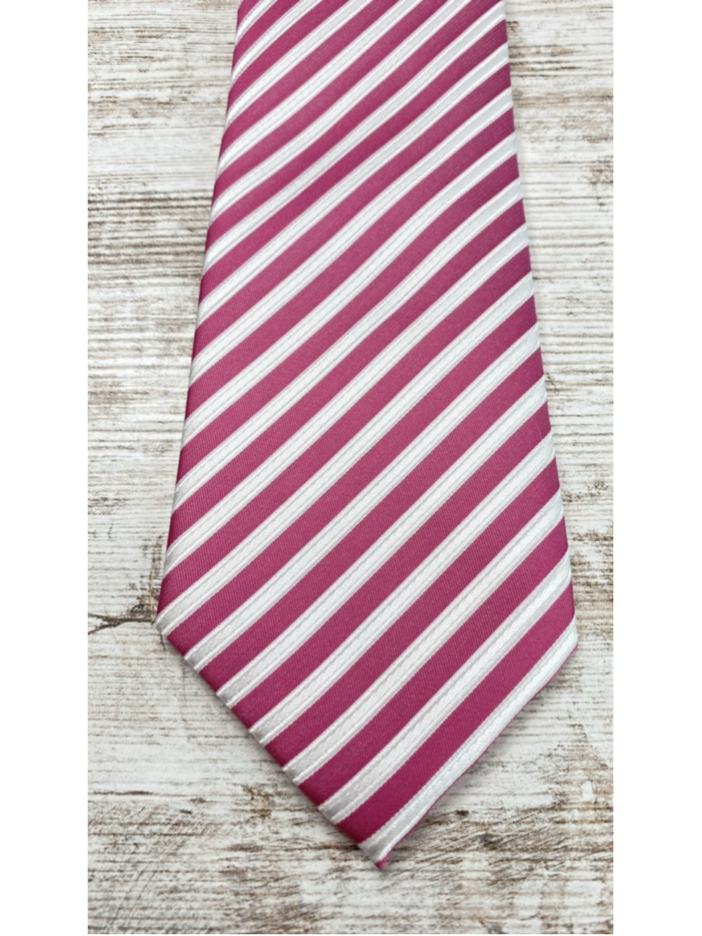 Puccini Pink White Striped Necktie 58x3.5 Microfiber Diagonal Stripe Men’s Tie